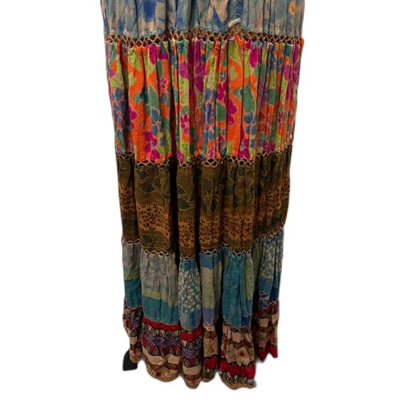 Vintage Raiment Fashions Tiered Maxi Dress Crochet Mixed Prints Boho Size Large‎ - Picture 3 of 5